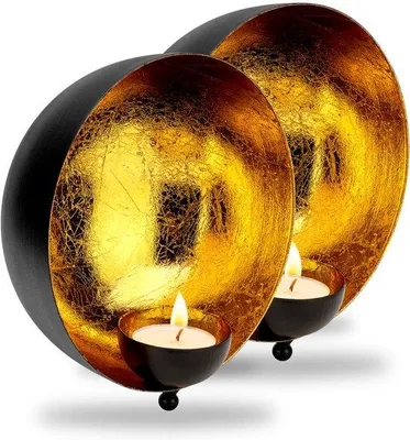 Produktbild von Rustikale Wandhalter - Set aus 2 - Schwarz-Gold - Metall - Ø 15 cm
