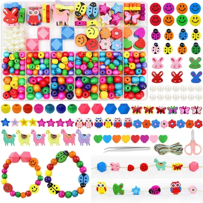 Produktbild von Bunte Holzperlen zum Auffädeln - 420 Stück - Bastelset für Schmuck und Dekoration