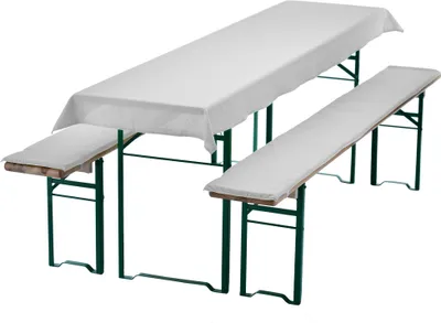 Produktbild von Bierbankauflagen Set - 1x Tischdecke und 2x gepolsterte Bierbankauflage, Farbe:Weiß, Größe:240x90 cm