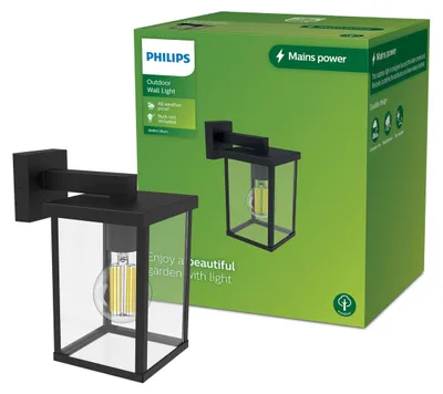 Productafbeelding van Philips Wandlamp Bellini, 25W E27, zonder lamp, Buitenverlichting voor aan de muur, Zwart, Metaal, IP44, Geschikt voor terras, tuin, enz