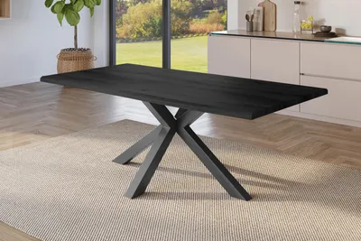 Produktbild von Esstisch Baumkante Holz-Optik Grau 180 x 90 Spider-Gestell schwarz JULIUS