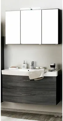 Produktbild von Badmöbel Waschtisch & Spiegelschrank Set FLORIDO-03 Eiche rauchsilber, graphitgrau, 100cm