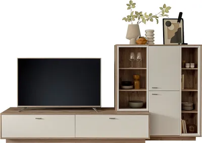 Produktbild von Wohnwand in Eiche und weiß modern, 2-teilig - SAGUNTO-05