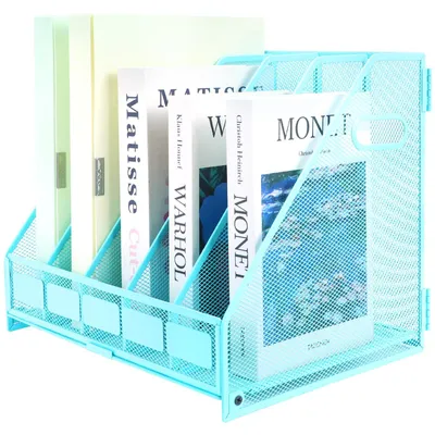 Büro-Organizer aus Metall, 5 Fächer, Zeitschriftenhalter, Blau