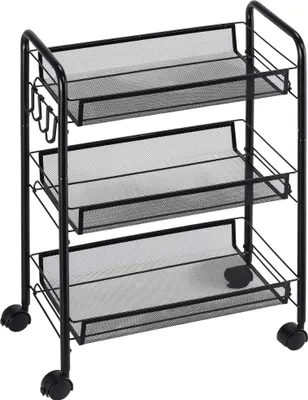 Immagine prodotto di HOMCOM Carrello da cucina e da bagno a 3 livelli con cestelli Carrello portaoggetti con ruote 45 x 26,5 x 63 cm Nero