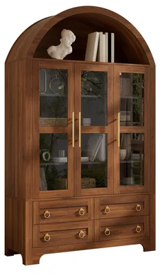 Produktbild von Sideboard, 3 Türen, 4 Schubladen, offenes Bogenfach, Aluminiumgriffe (Walnut)