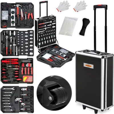 Produktbild von MONZANA® 1050tlg Werkzeugtrolley CrV-Stahl Werkzeugkoffer Aluminiumkoffer mit Rollen Teleskopgriff Abschließbar Qualitätswerkzeug Werkzeugset Anthrazit