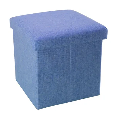 Produktbild von Intirilife Faltbarer Sitzhocker 38x38x38 cm in MEER BLAU - Sitzwürfel mit Stauraum und Deckel aus Stoff in Leinen Optik - Sitzcube Fußablage Aufbewahrungsbox Truhe Sitzbank