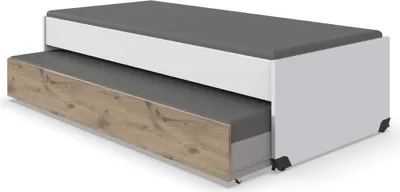 Produktbild von Jugendzimmer-Bett mit 120x200 cm Liegefläche in weiß mit Eiche, mit Bettschublade NOLI-43