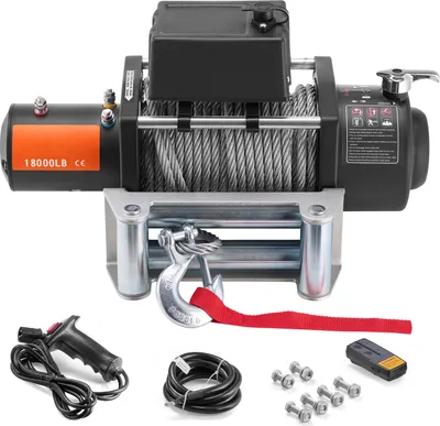 Immagine prodotto di Argano elettrico SucceBuy con una potente capacità di carico di 18.000 lb e verricello per autocarri da 12 V DC.Φ7/16 in. x 85 ft. di lunghezza