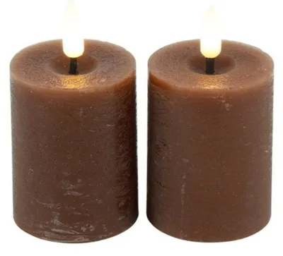 Image de Lot de 2 bougies cylindriques LED Countryfield de style rustique, marron, Ø 5 cm, hauteur 9 cm