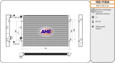 Produktbild von AHE 102.115/A Kühler Wasserkühler Motorkühler für VW GOLF VI (5K1) Golf V Schrägheck (1K1) TOURAN (1T1, 1T2) Passat Variant (3C5) für AUDI