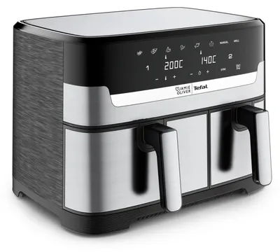 Produktbild von Tefal Jamie Oliver EY90JDE1, Heißluftfritteuse, 8,3 l, 2,2 kg, Doppel, Edelstahl, Berührung