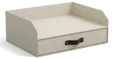 Image de BIGSO Walter : Rangement pour lettres avec tiroir intégré – Surface pratique pour ranger lettres, documents, etc. – Système de rangement en panneau de fibres avec revêtement imitation lin – couleur beige