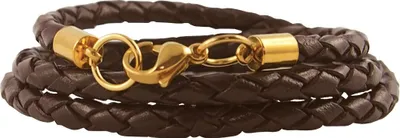 Produktbild von Lederkette 6 mm Herren Halskette Braun 17-100 cm lang mit Karabiner Verschluss Gold geflochten, Länge:25 Zentimeter