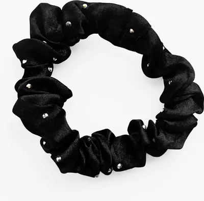 Image de Chouchou en satin plissé avec effet diamant en noir élégant