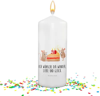 Produktbild von Mr. & Mrs. Panda Geburtstagskerze 30. Geburtstag Mäuse Kuchen - Weiß - Geschenk, Happy Birthday, Torte, Kuchenliebe, Geburtstagslicht, Jubelkerze, zierkerze, Tortenkerze