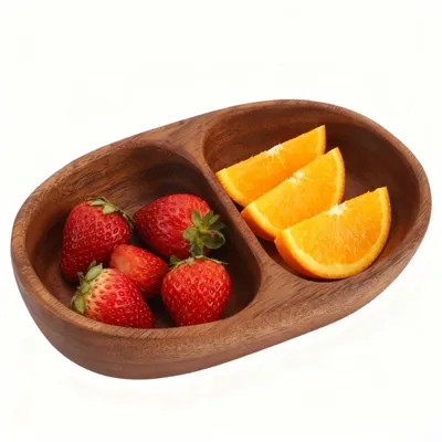 Immagine prodotto di Vassoio in legno - Ciotola per insalata - Ciotola in legno - Antiscivolo - Scomparti - Design decorativo - Legno massello