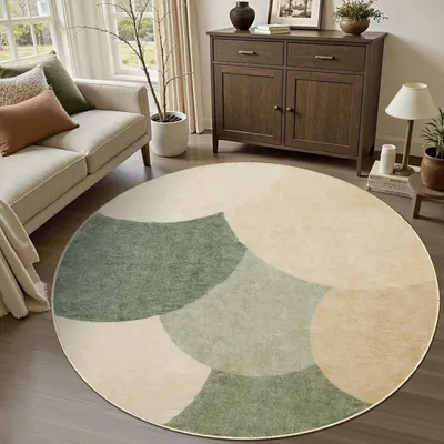 Productafbeelding van Vloerkleed - Polypropeen - Laagpolig - Modern - Antislip - Machinewasbaar - Groen en Taupe