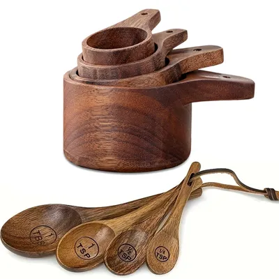 8-teiliges Messlöffel- und Becher-Set aus Akazie und Nanmu
