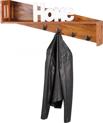 Produktbild von Wandgarderobe mit 4 Haken BUDAK Flur Wand Regal Massiv Sheesham