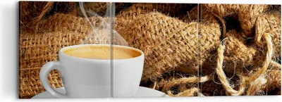 Produktbild von Bild auf Leinwand - Leinwandbild - Cappuccino Tasse Körner Beutel - 120x40cm - Wand Bild - Wanddeko - Leinwanddruck - Bilder - Kunstdruck - Wanddekoration - Leinwand bilder - Wandkunst - CA120x40-2383