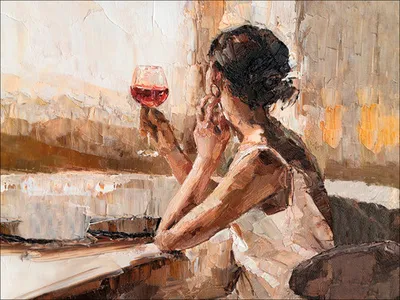 Produktbild von Leinwandbild Girl with wine glas 116x84 cm