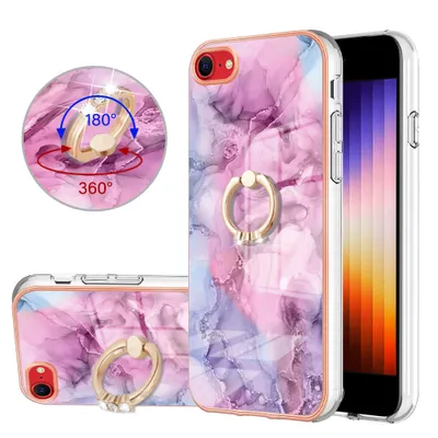 Immagine prodotto di Custodia per iPhone SE 2022 / iPhone SE 2020 /iPhone 8/iPhone 7, custodia protettiva in silicone TPU a fantasia con supporto ad anello Rosa