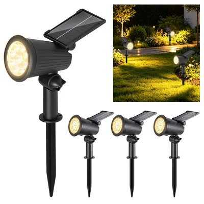 Zdjęcie produktu dla Vigevee 4 sztuki, lampa solarowa LED do ogrodu, z kołkiem do wbicia w ziemię, oświetlenie ogrodowe, lampa solarna, reflektor solarny, do użytku zewnętrznego, wodoodporna, IP65, 3W, światło ciepłe