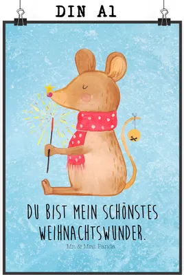 Produktbild von Mr. & Mrs. Panda Bild Maus Weihnachten DIN A1 - Eisblau - Geschenk, Wandbild, Kunstdruck, Frohe, Mäuschen, drucke, Weihnachtsgruß, Weihnachtsmotiv, wandkunst, Deko Poster