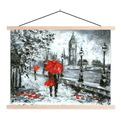 Produktbild von MuchoWow® Textilposter Gemälde - Regenschirm - Öl 40x30 cm mit holzfarbenen Rahmen - Bilder
