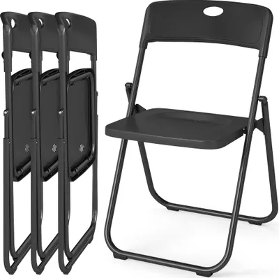 Produktbild von Kunststoff Klappstuhl 4er Set, Metallrahmen Klappstühle Schreibtischstuhl, Gäste Stuhl