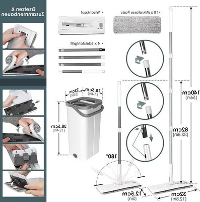 Productafbeelding van Famanu Wischmopp Set met emmer - Wischmopp met uitknijpfunctie en 10 microvezel wisserdoeken - Wischset voor verschillende vloertypes