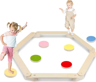 Produktbild von Aopunly Balancierbalken Kinder, Holz Schwebebalken mit Balanciersteine & Tragetasche, Spielzeug fur Koordination und Stabilitat