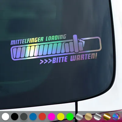 Produktbild von PantherPixel Mittelfinger Aufkleber Lädt Loading Stinkefinger Sticker Auto Geschenkidee Farbe Oilslick-Hologramm