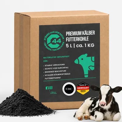 Produktbild von Premium Futterkohle für Kälber - 5L | 1,5 mm Pflanzenkohle zur natürlichen Toxinbindung, Pansenstabilisierung & Unterstützung Darmflora - C44-Zittau