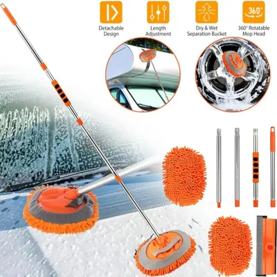 Image de Moulette de lavage pour voiture - Brosse de lavage pour voiture avec manche télescopique - En microfibre douce - Pour voitures, camions et camping-cars - Rouge
