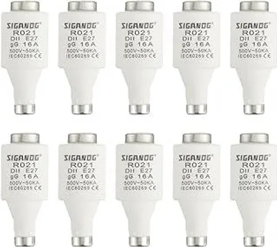 Produktbild von SIGANDG 16A DII E27 R021 Spiral-Keramik-Sicherungen gG Diazed Sicherungseinsätze 500VAC für Kabel- und Leitungsschutz (10er Pack)
