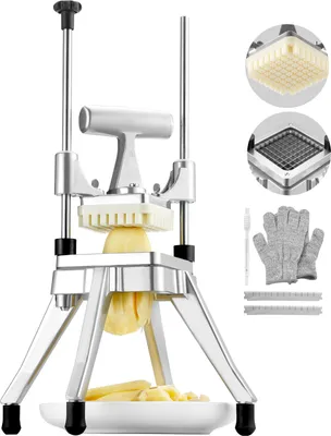Produktbild von SucceBuy Kommerzieller Gemüse- und Obstzerkleinerer, 3/8-Zoll-Klinge, robuster professioneller Lebensmittelwürfel- und Pommes-Frites-Schneider, Zwiebelschneider für Tomaten, Paprika, Kartoffeln, Pilze, Edelstahl, Silber