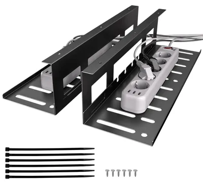 Produktbild von Kabelwanne Schreibtisch 2er Set, 40 cm Kabelkanal für Kabelmanagement, Metall Untertischhalterung mit Belüftung, bis 3 kg, schwarz