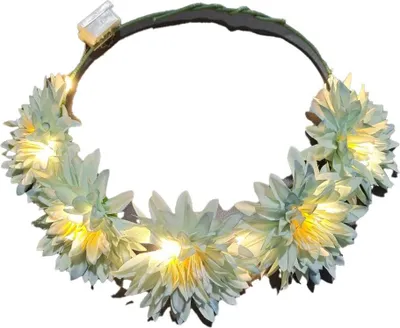 Produktbild von LED-Blumenkrone, Blumenkranz-Haarreif, leuchtender LED-Blumen-Haarschmuck, Blumenkopfschmuck