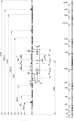 Image de Serrure encastrable Fercomatic à cylindre pour porte d'entrée, axe 40mm, 5pts, H. 2150mm, 6-33178-01-0-1 - FERCO by THIRARD