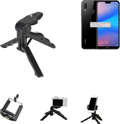 Produktbild von K-S-Trade Stativ Tisch-Ständer Dreibein Handy-Stativ Ständer kompatibel mit Huawei P20 Lite Mini-Stativ Smartphone Tripod Handy-Stativ aus Plastik