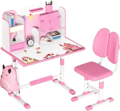 Obrázek produktu pro Dětská sada psacího stolu a židle, výškově nastavitelná, ergonomický design, růžová