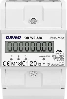 Zdjęcie produktu dla ORNO 3-phase electricity meter 80A MID 3 modules DIN TH-35mm