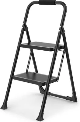 Produktbild von Klappbare Stuhlleiter 2 Stufen, weicher Griff, 150kg, rutschfester Fuß, breit