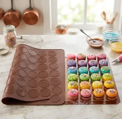 Produktbild von GKA Macaron Matte Backmatte Silikon Backform für Macarons Silikonform Silikonmatte Doppelkeks Makronen 48 Löcher