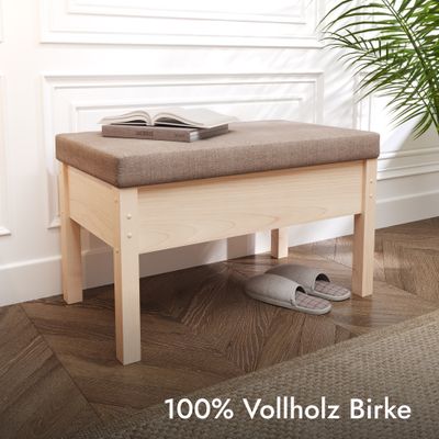 Hansales - Sitzbank mit Stauraum aus massivem Birkenholz in braun 61x40x47cm, Sitztruhe mit Stauraum, Truhe mit Deckel, Polsterbank für Schlaffzimmer