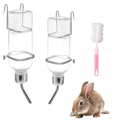 Imagen del producto de Bebedero para conejos y roedores - 180 ml y 350 ml - Sin goteo - Con bola de acero inoxidable - Acero inoxidable y plástico