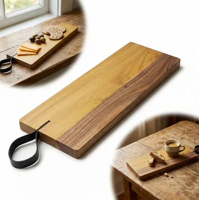 Immagine prodotto di Tagliere in legno di acacia e legno di noce 35x12 cm - Tagliere NERO Tagliere